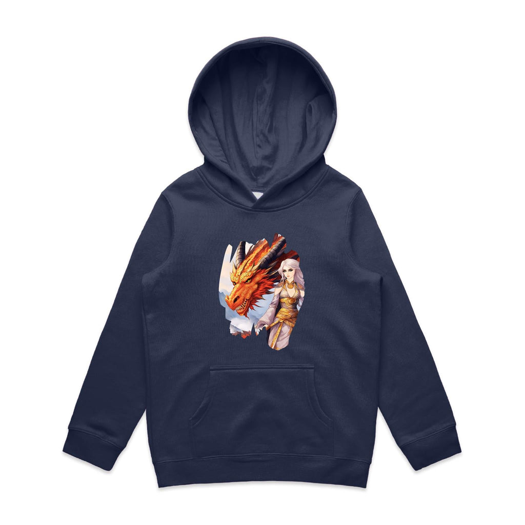 Lady and Pet Dragon AS Colour - Youth Supply Hood Ogo Merch