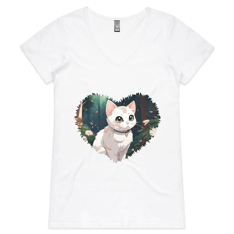 Cat in Heart Womens V Neck TShirt Ogo Merch