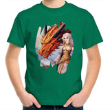 Lady and Pet Dragon AS Colour Kids Youth T-Shirt Ogo Merch