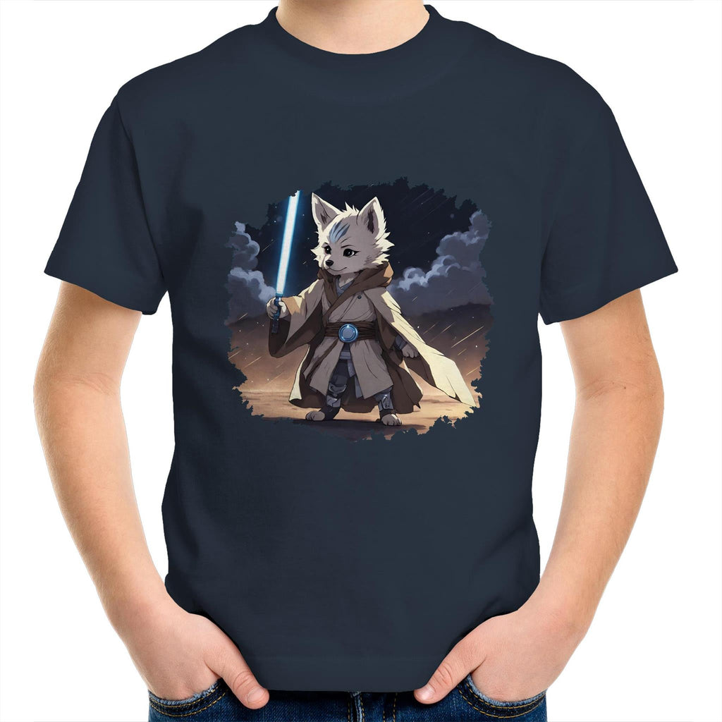 Wolf with Lightsaber AS Colour Kids Youth T-Shirt Ogo Merch