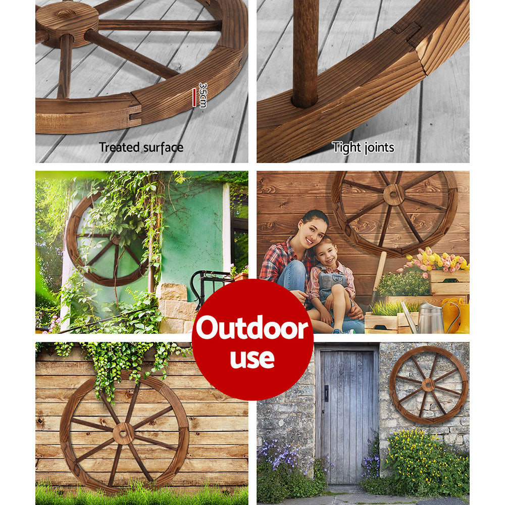 Gardeon Garden Decor Outdoor Ornament Wooden Wagon Wheel dropshipzone