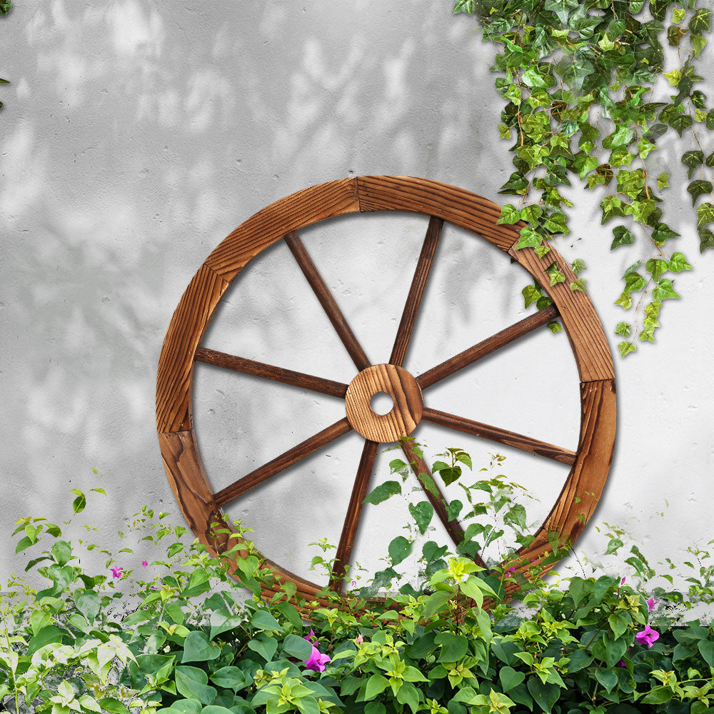 Gardeon Garden Decor Outdoor Ornament Wooden Wagon Wheel dropshipzone