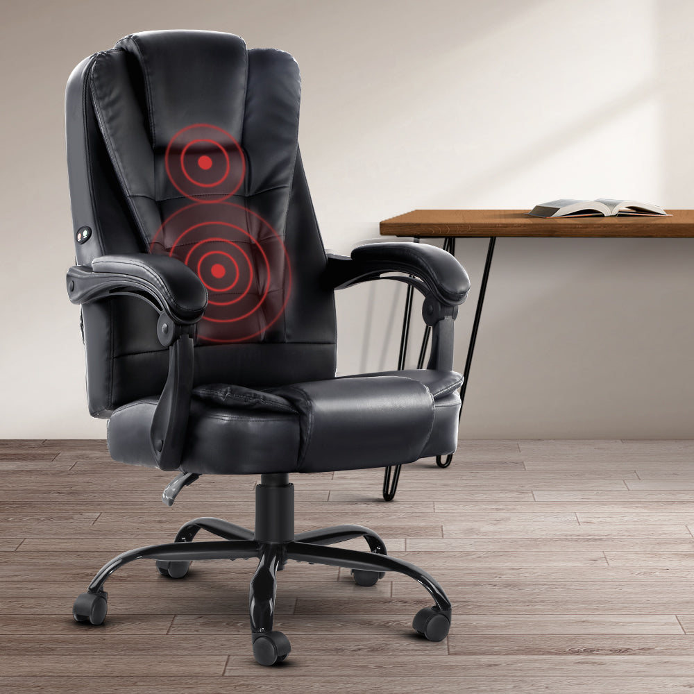 Artiss 2 Point Massage Office Chair PU Leather Black Dropshipzone