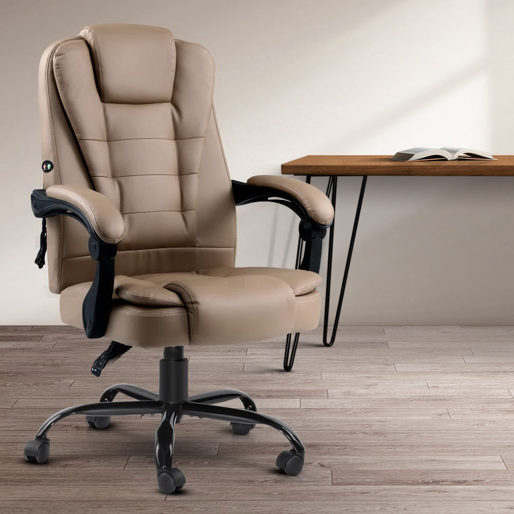 Artiss 2 Point Massage Office Chair PU Leather Espresso Dropshipzone