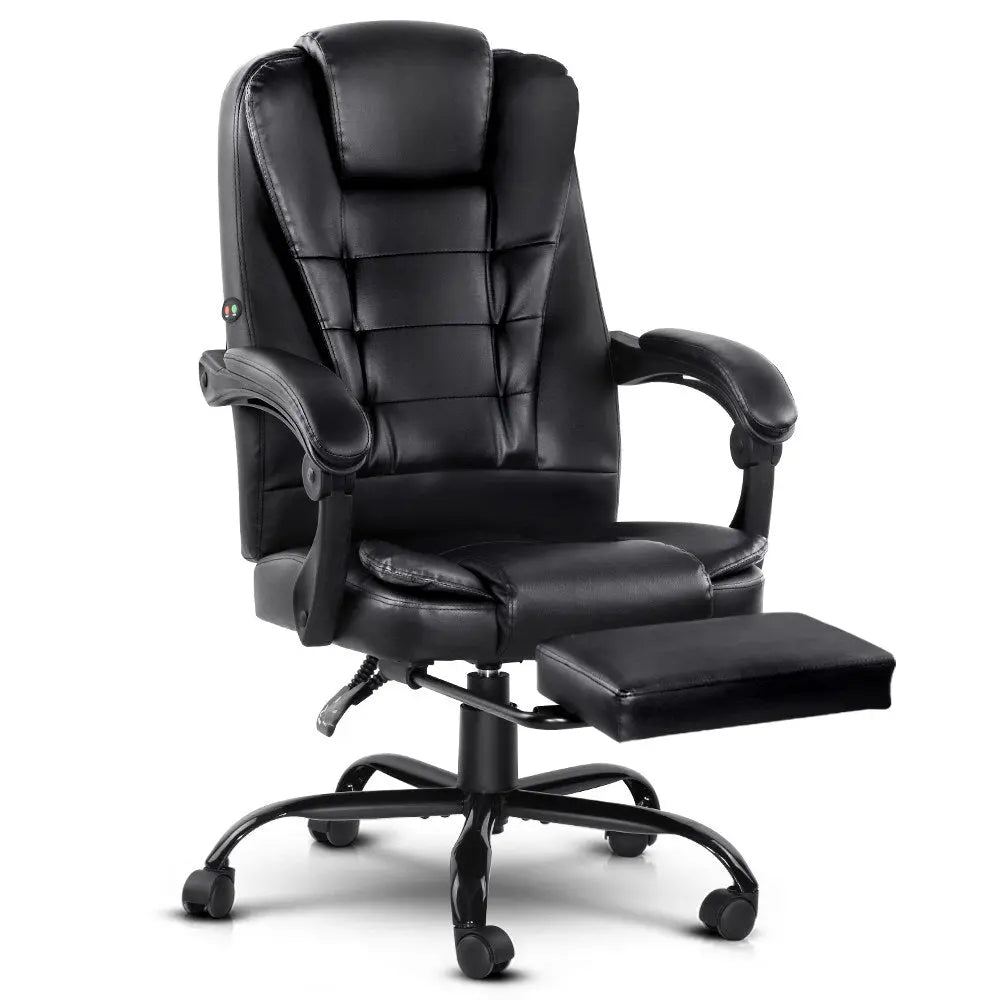 Artiss 2 Point Massage Office Chair PU Leather Footrest Black Dropshipzone