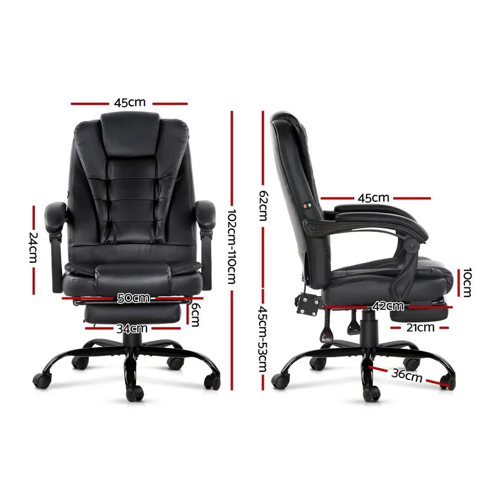 Artiss 2 Point Massage Office Chair PU Leather Footrest Black Dropshipzone