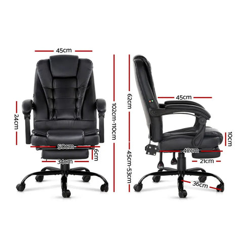 Artiss 2 Point Massage Office Chair PU Leather Footrest Black Dropshipzone