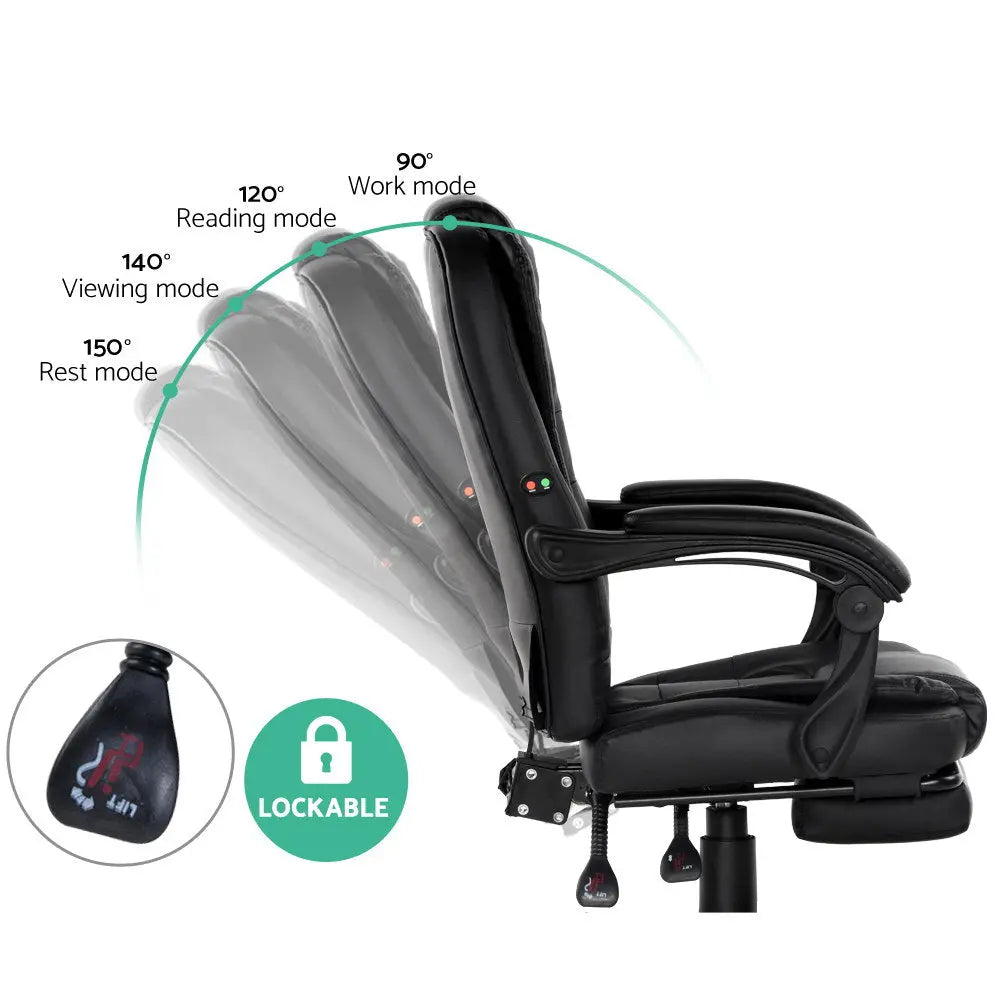 Artiss 2 Point Massage Office Chair PU Leather Footrest Black Dropshipzone