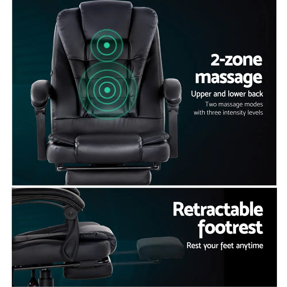 Artiss 2 Point Massage Office Chair PU Leather Footrest Black Dropshipzone