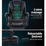 Artiss 2 Point Massage Office Chair PU Leather Footrest Black Dropshipzone