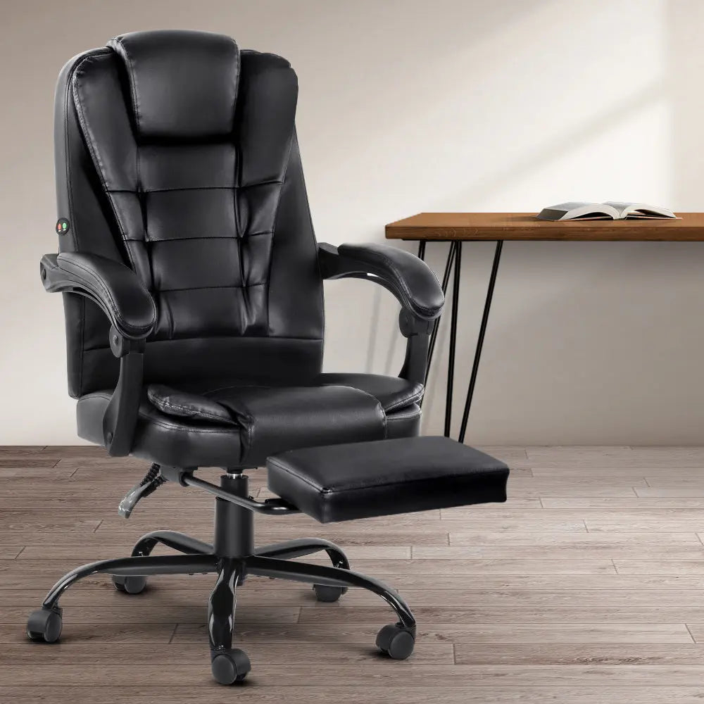 Artiss 2 Point Massage Office Chair PU Leather Footrest Black Dropshipzone