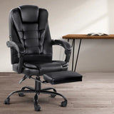 Artiss 2 Point Massage Office Chair PU Leather Footrest Black Dropshipzone