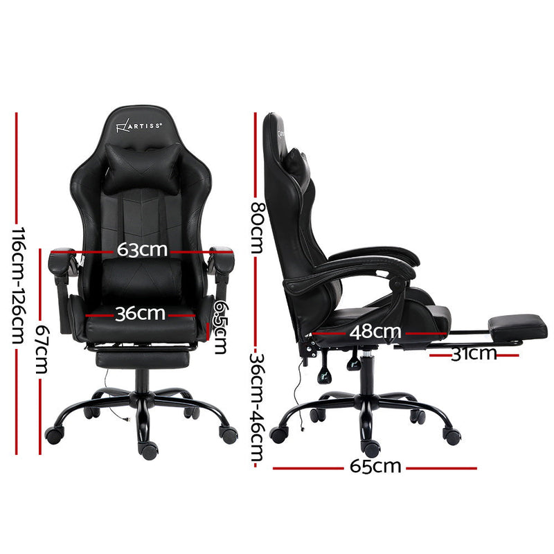 Artiss 2 Point Massage Gaming Office Chair Footrest Black Dropshipzone
