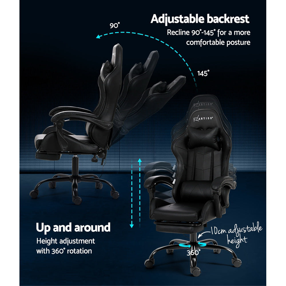 Artiss 2 Point Massage Gaming Office Chair Footrest Black Dropshipzone