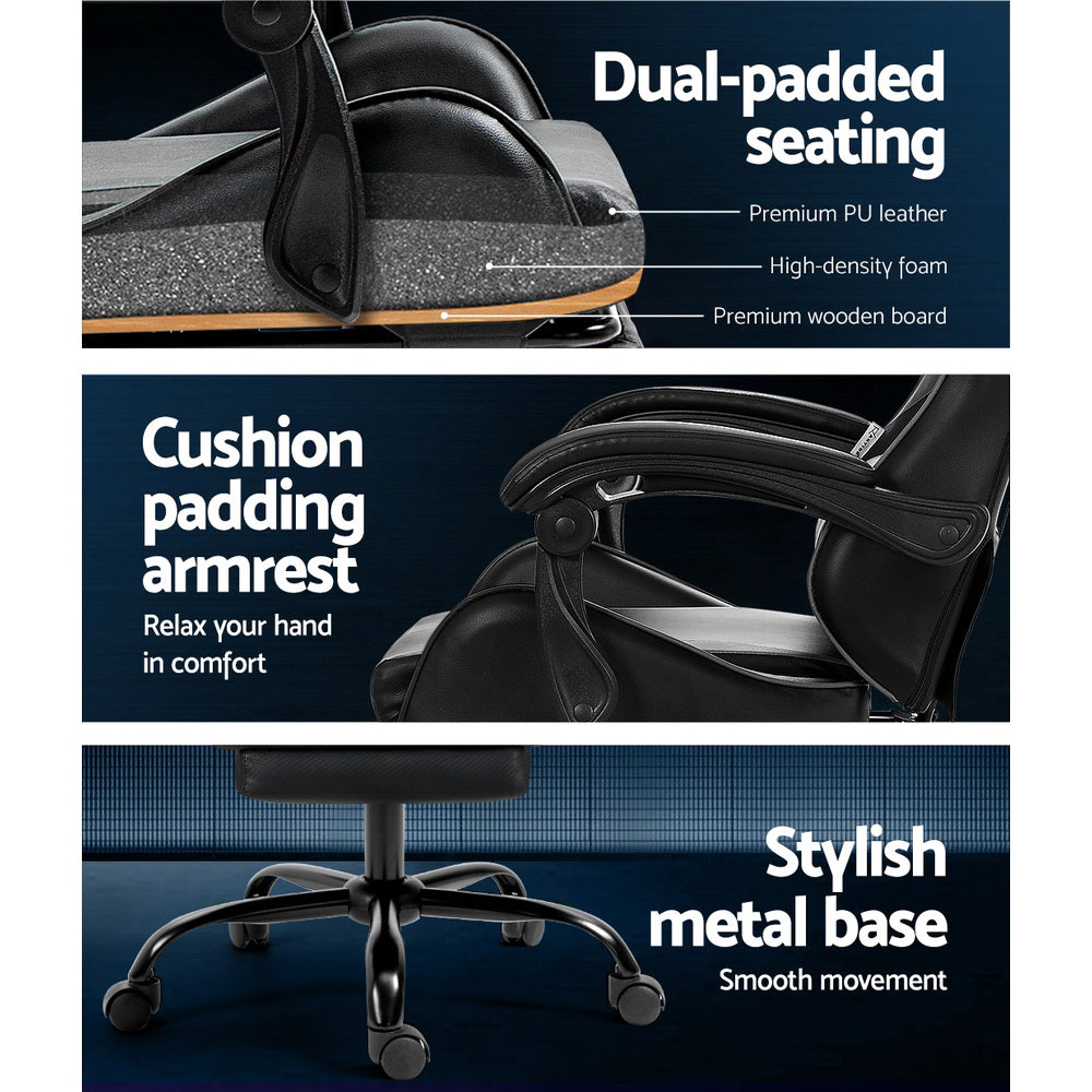 Artiss 2 Point Massage Gaming Office Chair Footrest Black Dropshipzone