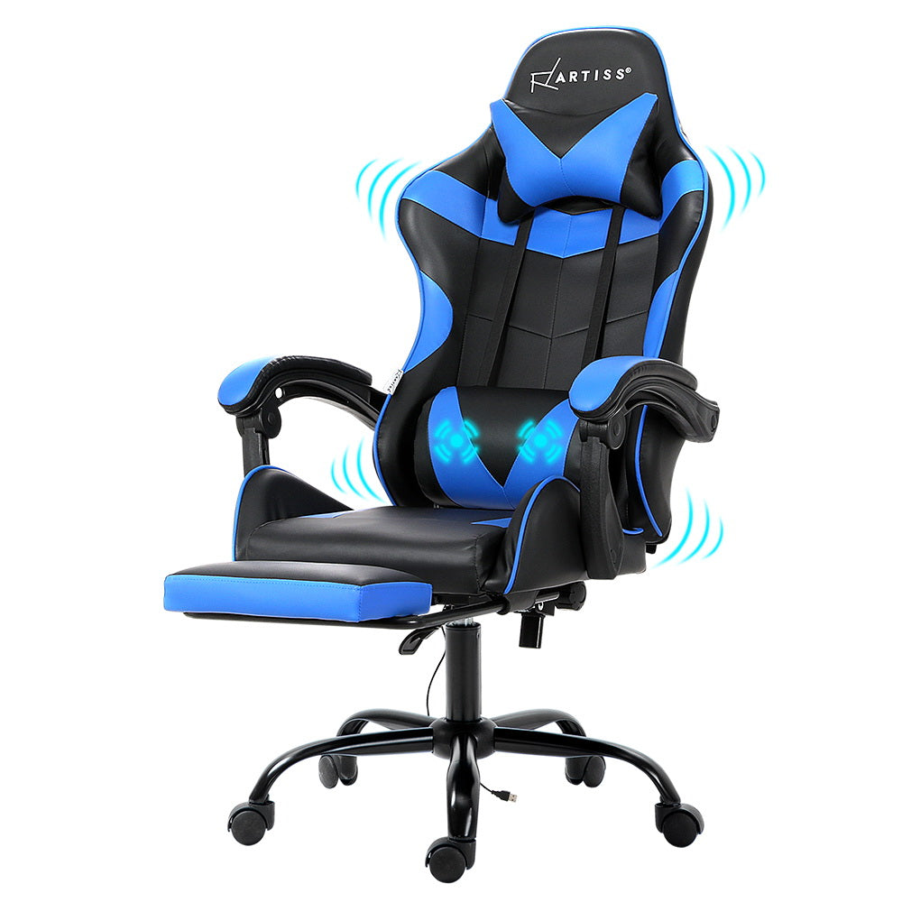 Artiss 2 Point Massage Gaming Office Chair Footrest Blue Dropshipzone