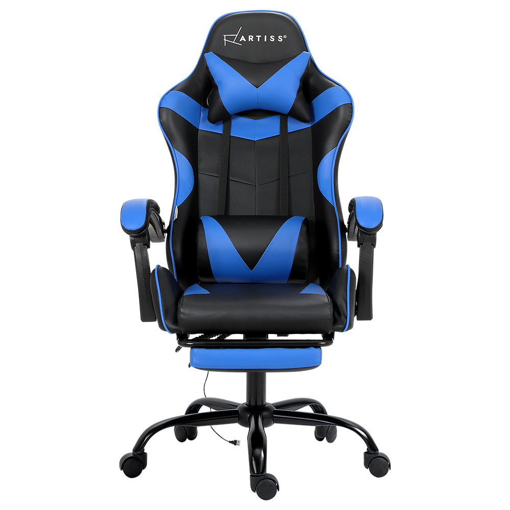 Artiss 2 Point Massage Gaming Office Chair Footrest Blue Dropshipzone