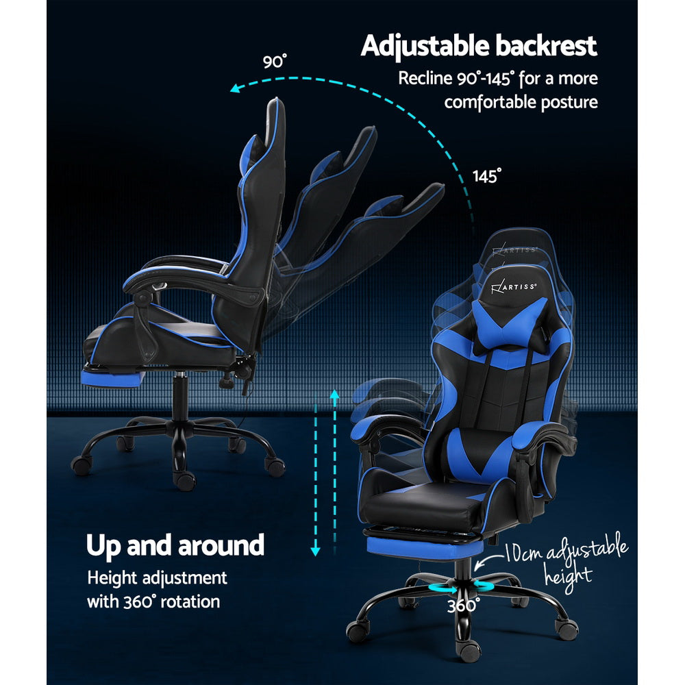 Artiss 2 Point Massage Gaming Office Chair Footrest Blue Dropshipzone