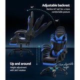 Artiss 2 Point Massage Gaming Office Chair Footrest Blue Dropshipzone