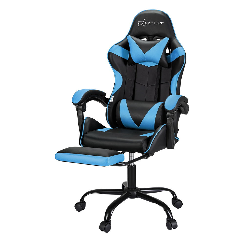Artiss 2 Point Massage Gaming Office Chair Footrest Cyan Blue Dropshipzone