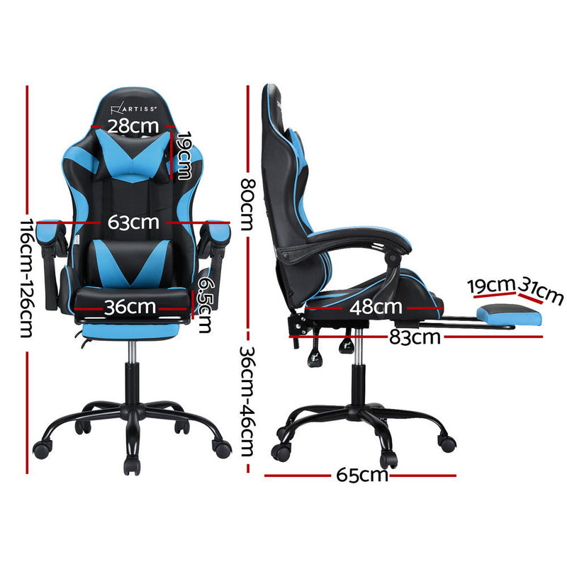 Artiss 2 Point Massage Gaming Office Chair Footrest Cyan Blue Dropshipzone