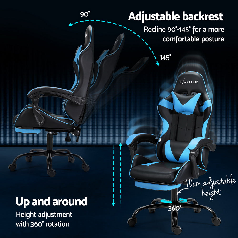 Artiss 2 Point Massage Gaming Office Chair Footrest Cyan Blue Dropshipzone