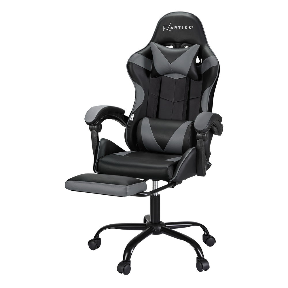 Artiss 2 Point Massage Gaming Office Chair Footrest Grey Dropshipzone