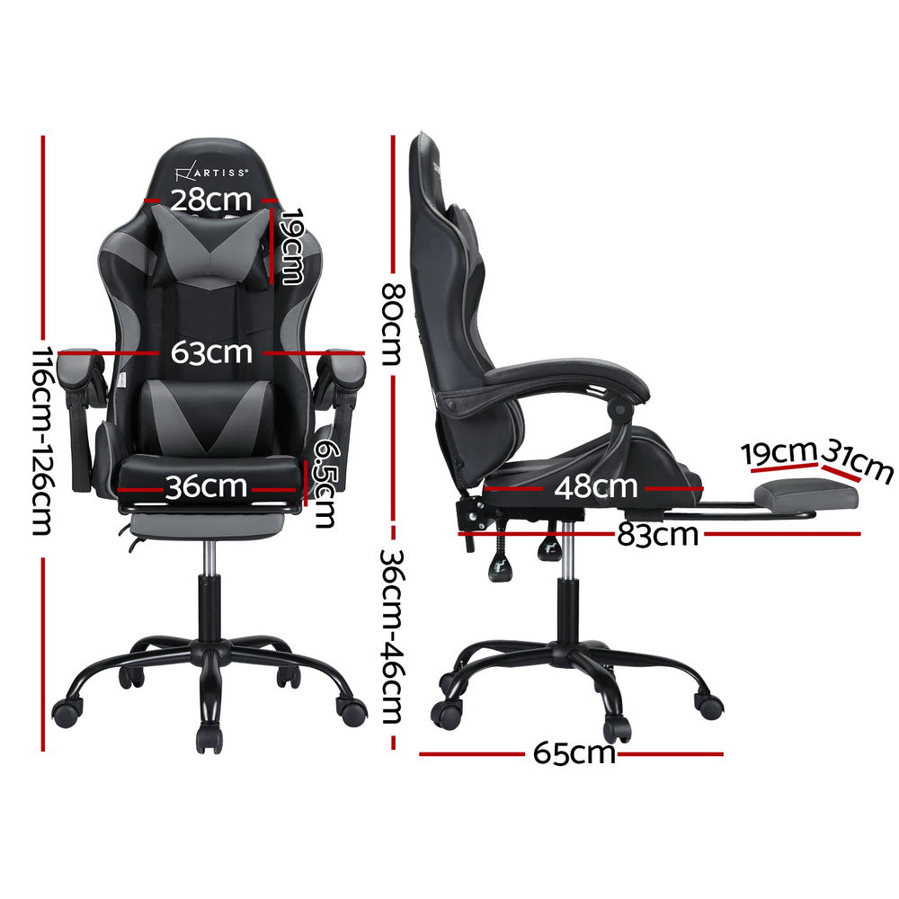Artiss 2 Point Massage Gaming Office Chair Footrest Grey Dropshipzone