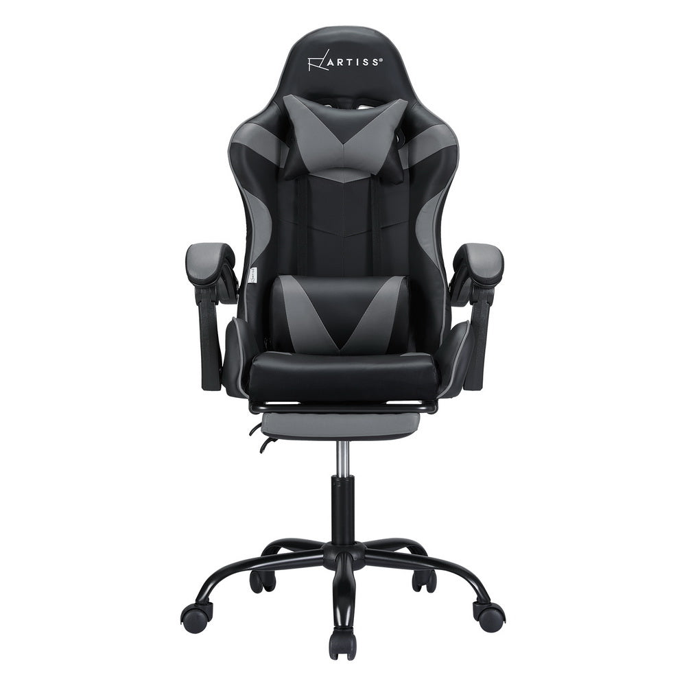 Artiss 2 Point Massage Gaming Office Chair Footrest Grey Dropshipzone