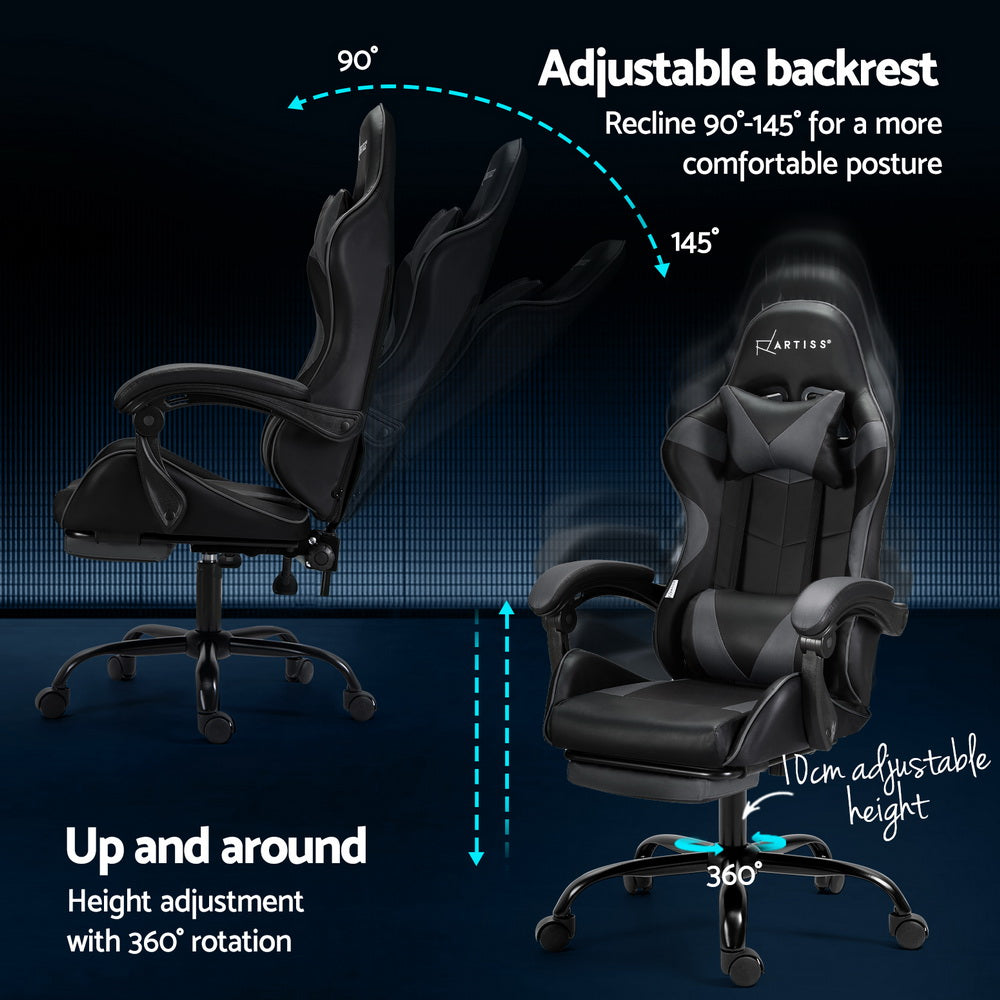 Artiss 2 Point Massage Gaming Office Chair Footrest Grey Dropshipzone