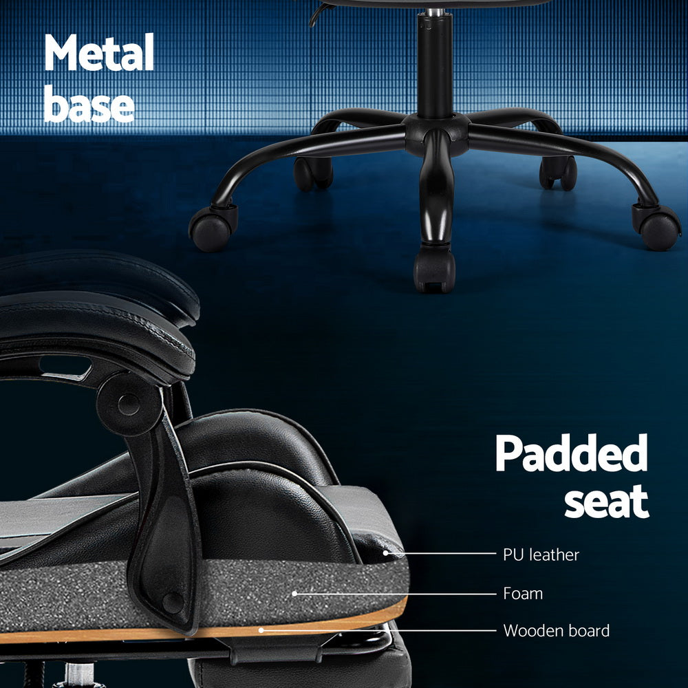 Artiss 2 Point Massage Gaming Office Chair Footrest Grey Dropshipzone