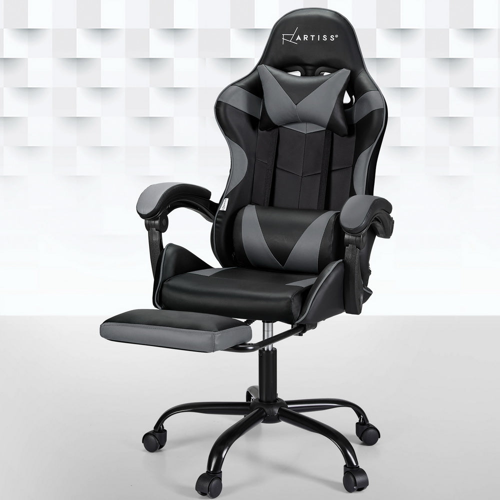 Artiss 2 Point Massage Gaming Office Chair Footrest Grey Dropshipzone