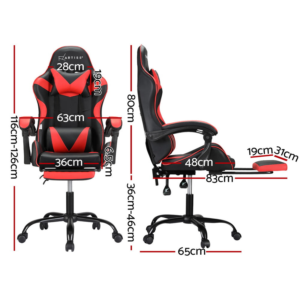 Artiss 2 Point Massage Gaming Office Chair Footrest Red Dropshipzone