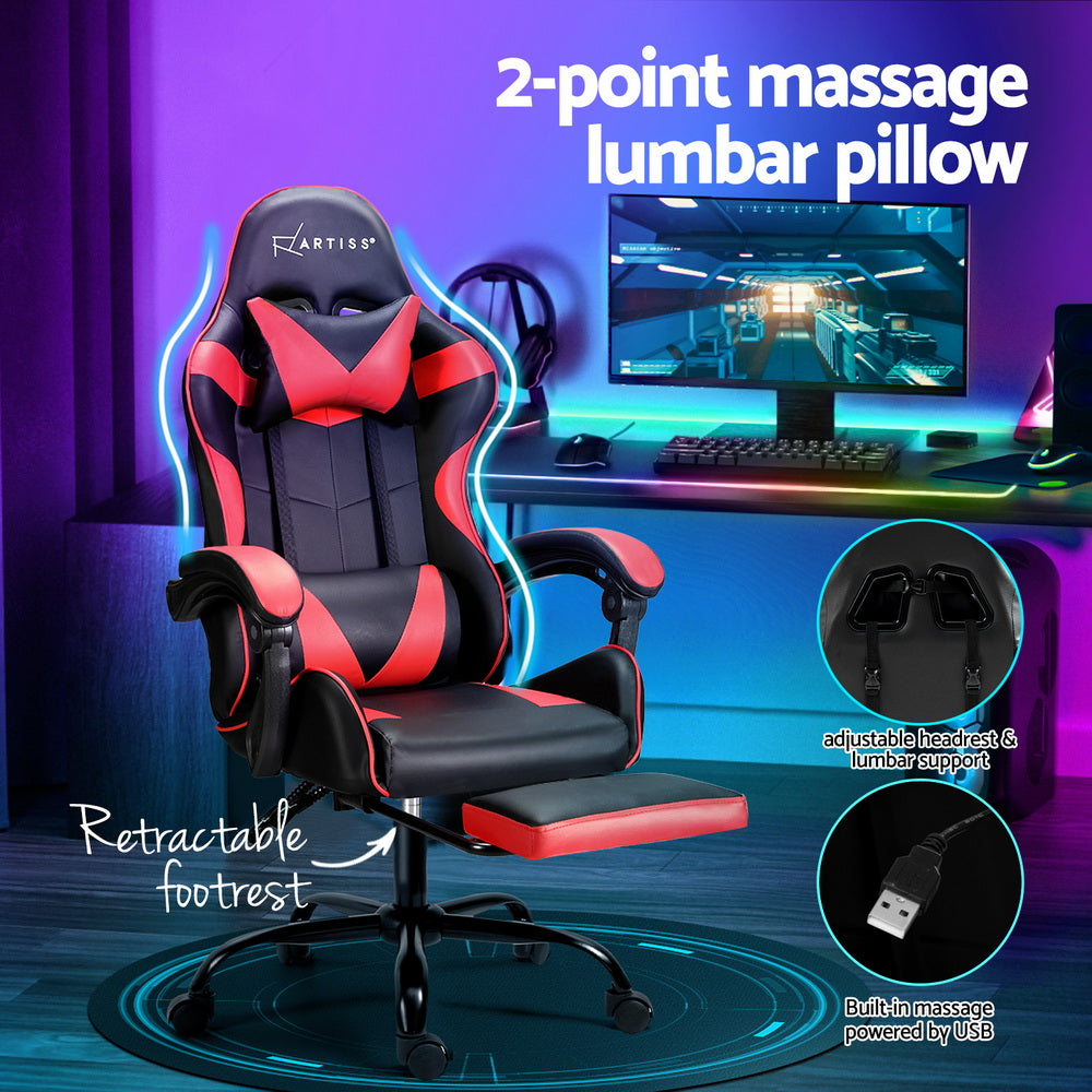 Artiss 2 Point Massage Gaming Office Chair Footrest Red Dropshipzone