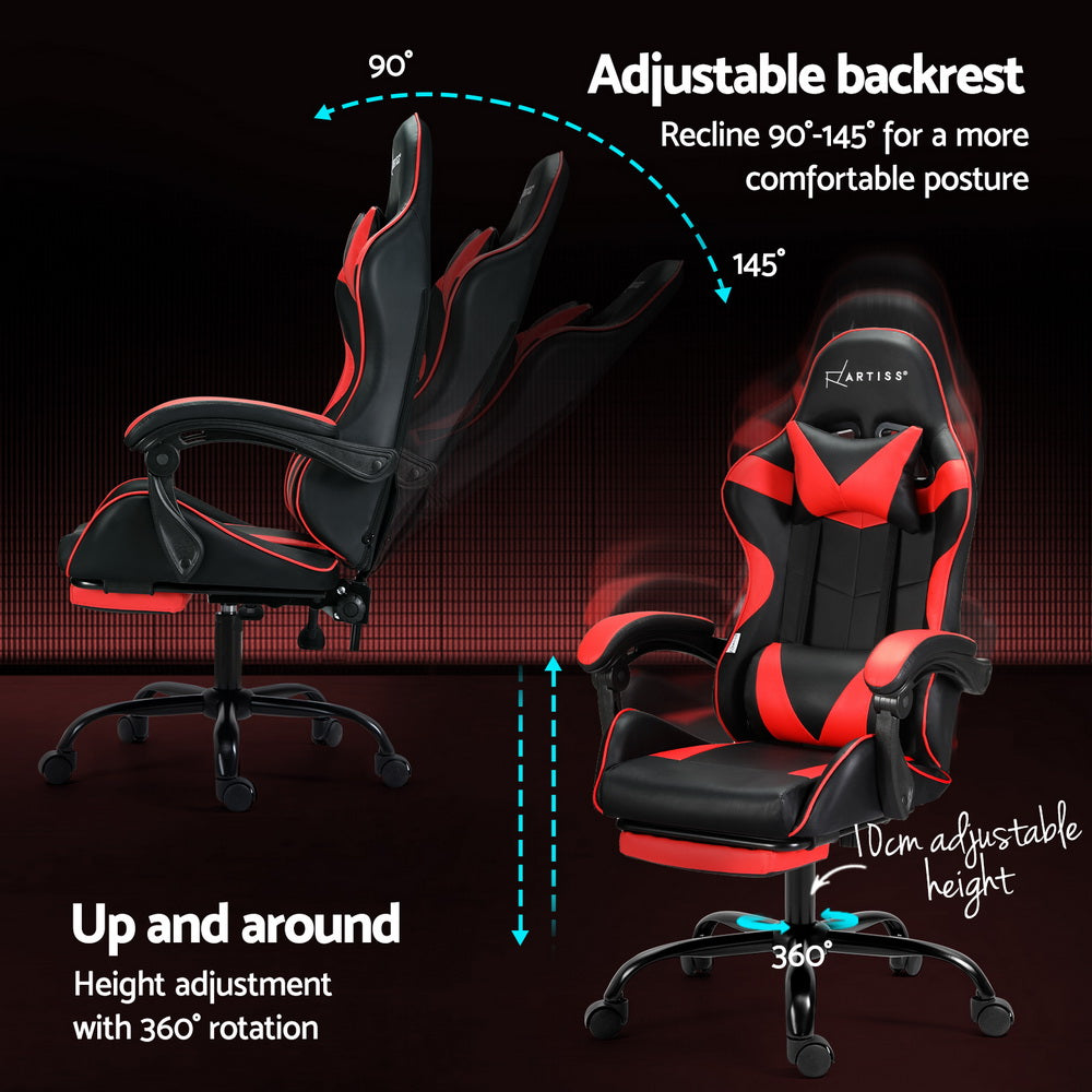 Artiss 2 Point Massage Gaming Office Chair Footrest Red Dropshipzone