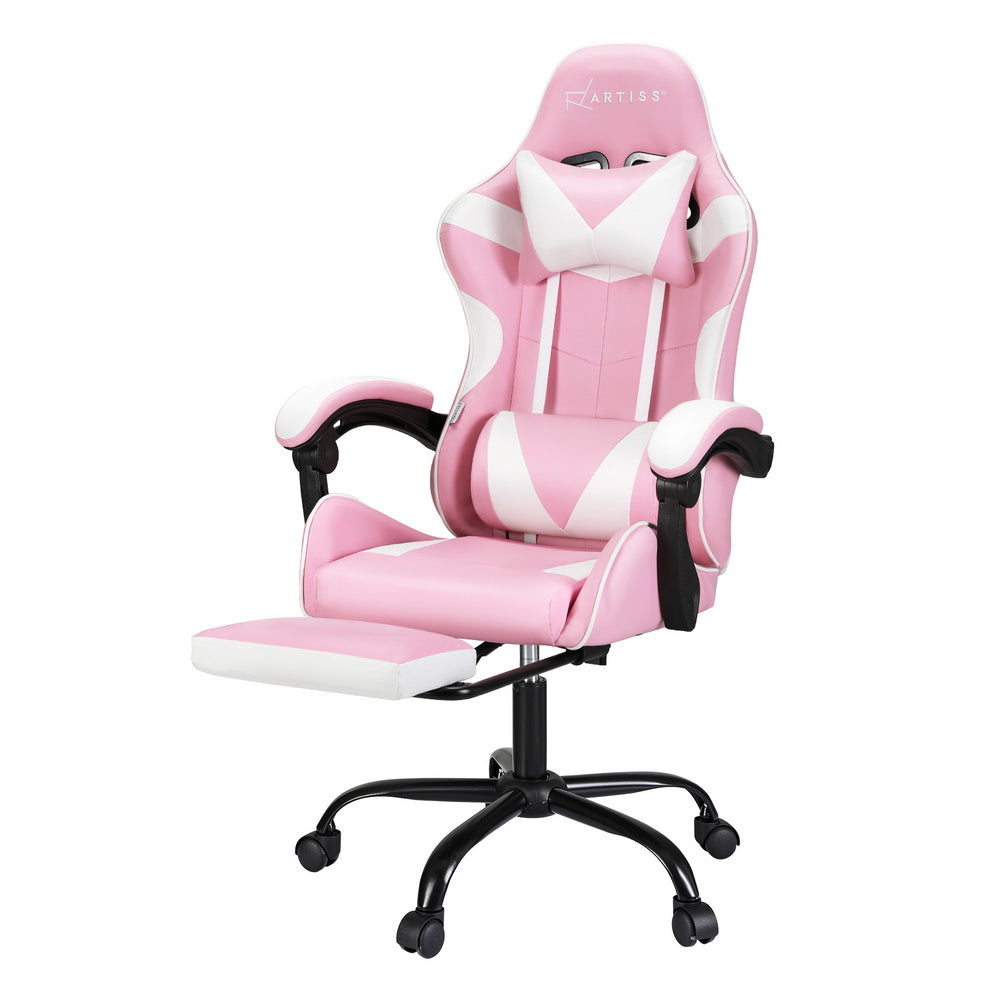 Artiss 2 Point Massage Gaming Office Chair Footrest Pink Dropshipzone