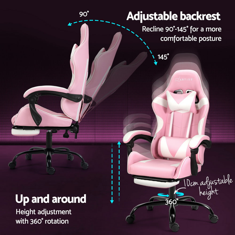 Artiss 2 Point Massage Gaming Office Chair Footrest Pink Dropshipzone
