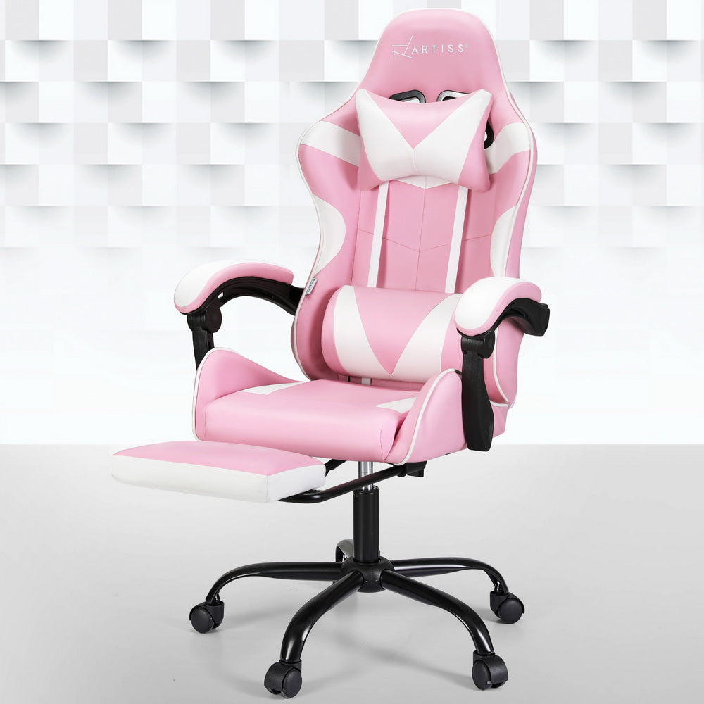 Artiss 2 Point Massage Gaming Office Chair Footrest Pink Dropshipzone