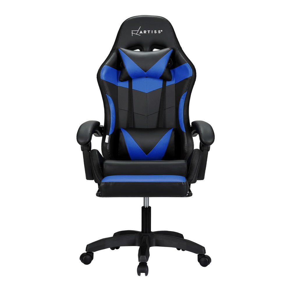 Artiss 6 Point Massage Gaming Office Chair 7 LED Footrest Blue Dropshipzone
