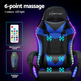 Artiss 6 Point Massage Gaming Office Chair 7 LED Footrest Blue Dropshipzone