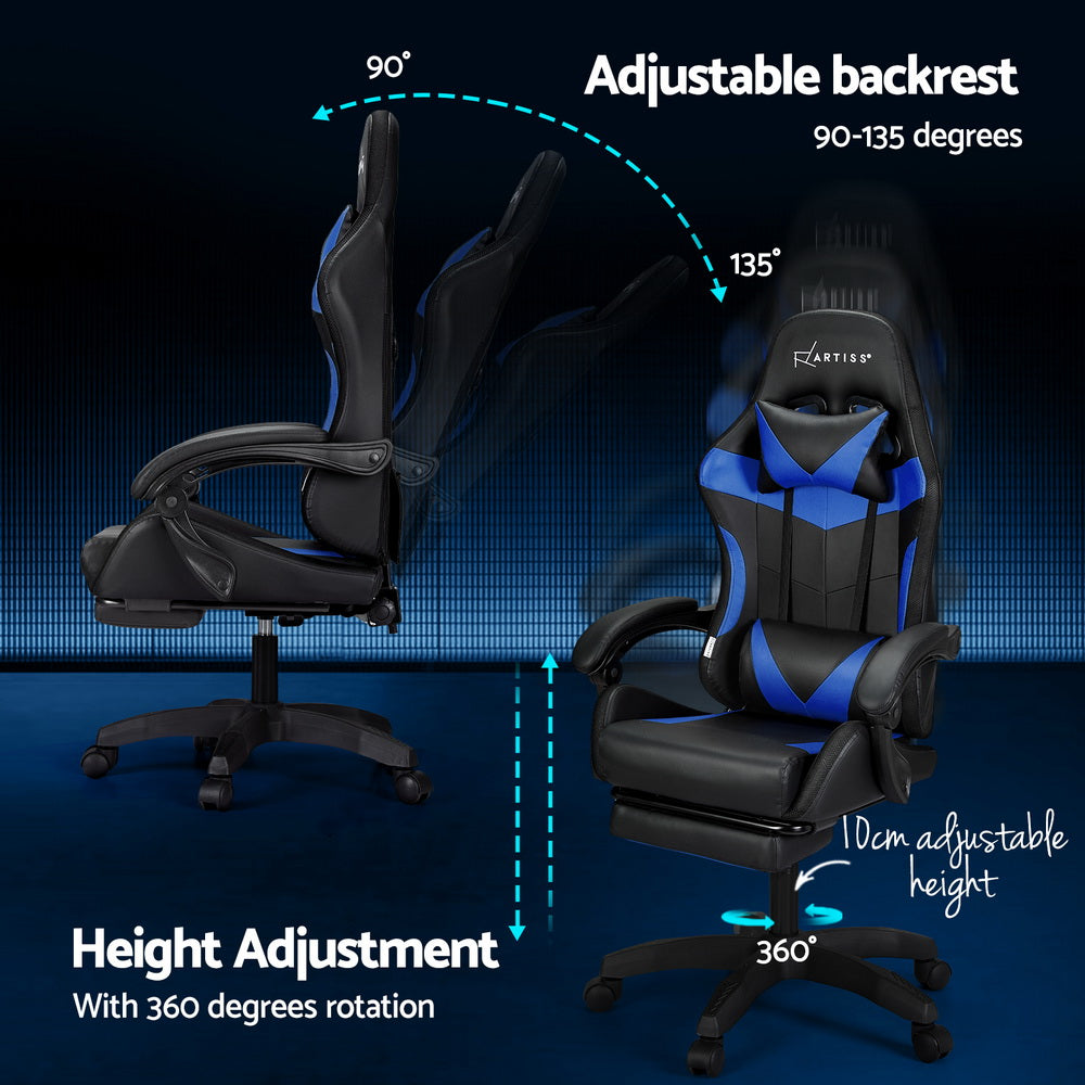 Artiss 6 Point Massage Gaming Office Chair 7 LED Footrest Blue Dropshipzone