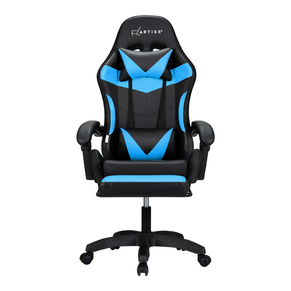 Artiss 6 Point Massage Gaming Office Chair 7 LED Footrest Cyan Blue Dropshipzone