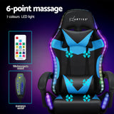 Artiss 6 Point Massage Gaming Office Chair 7 LED Footrest Cyan Blue Dropshipzone