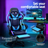 Artiss 6 Point Massage Gaming Office Chair 7 LED Footrest Cyan Blue Dropshipzone