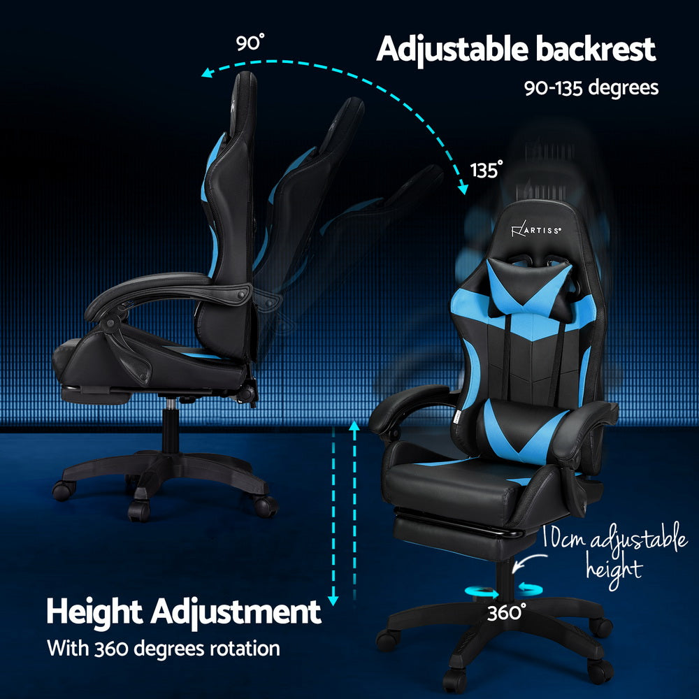 Artiss 6 Point Massage Gaming Office Chair 7 LED Footrest Cyan Blue Dropshipzone