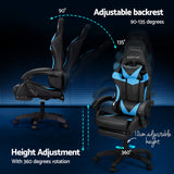 Artiss 6 Point Massage Gaming Office Chair 7 LED Footrest Cyan Blue Dropshipzone