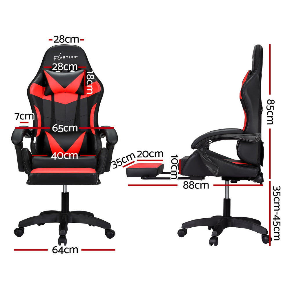 Artiss 6 Point Massage Gaming Office Chair 7 LED Footrest Red Dropshipzone