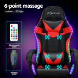 Artiss 6 Point Massage Gaming Office Chair 7 LED Footrest Red Dropshipzone