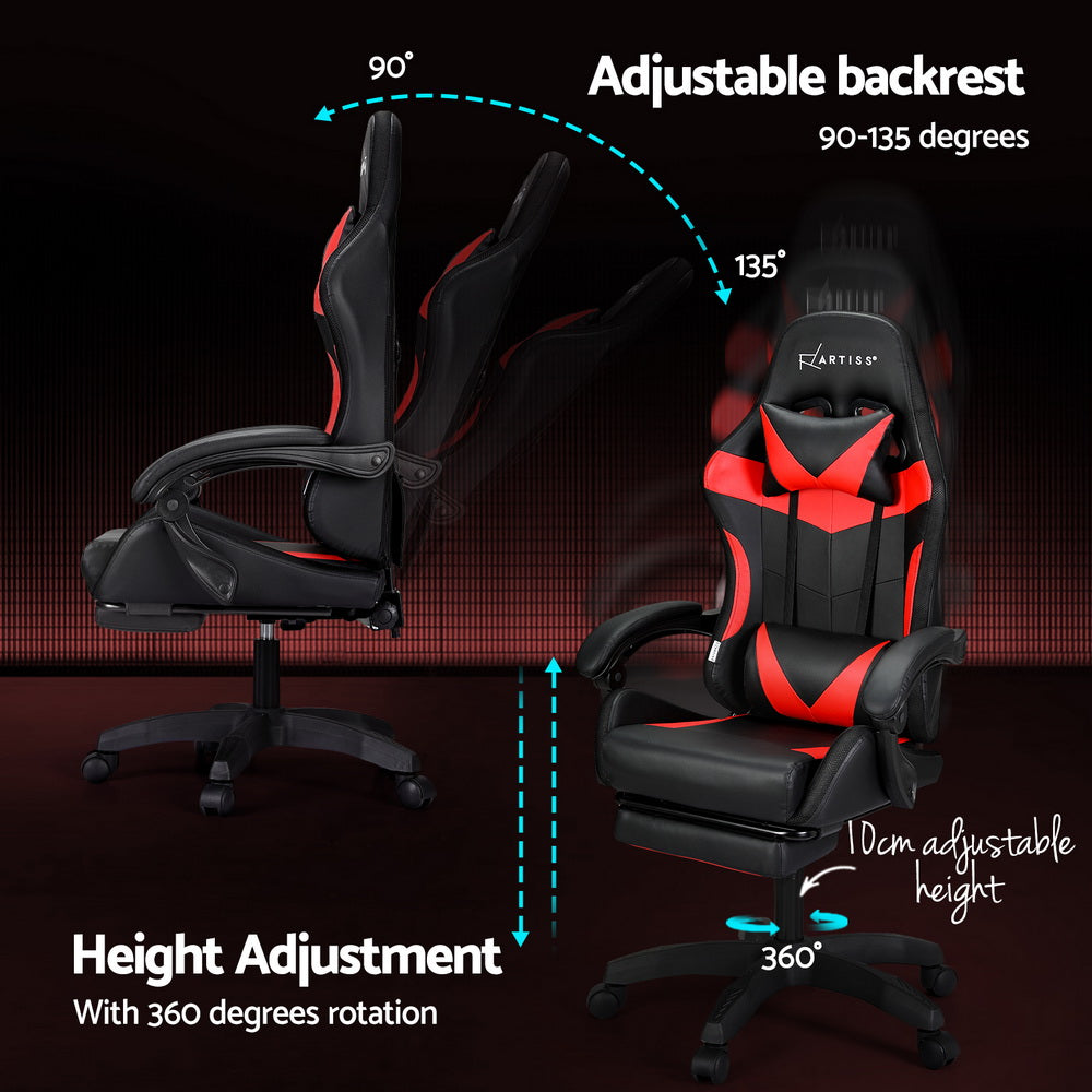 Artiss 6 Point Massage Gaming Office Chair 7 LED Footrest Red Dropshipzone