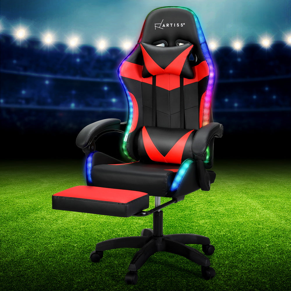 Artiss 6 Point Massage Gaming Office Chair 7 LED Footrest Red Dropshipzone